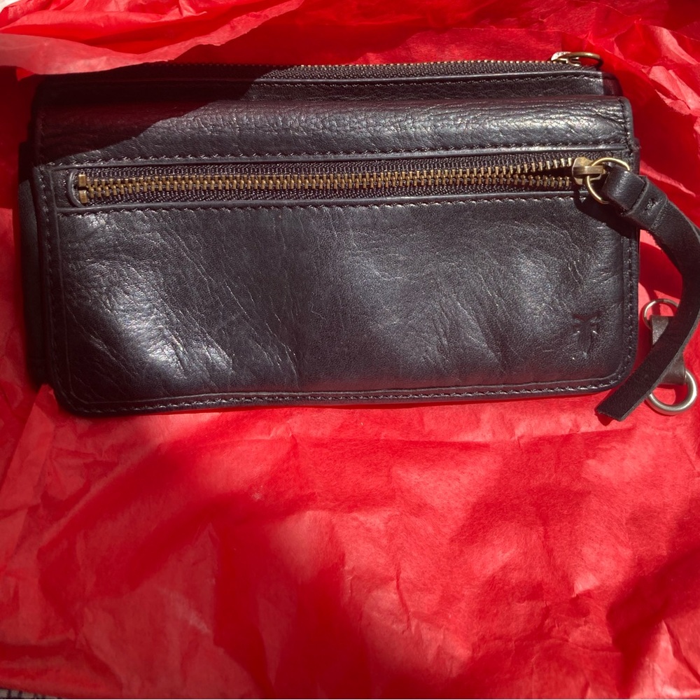 - Black Leather Wallet with Zipper tassel guc. Soft!
